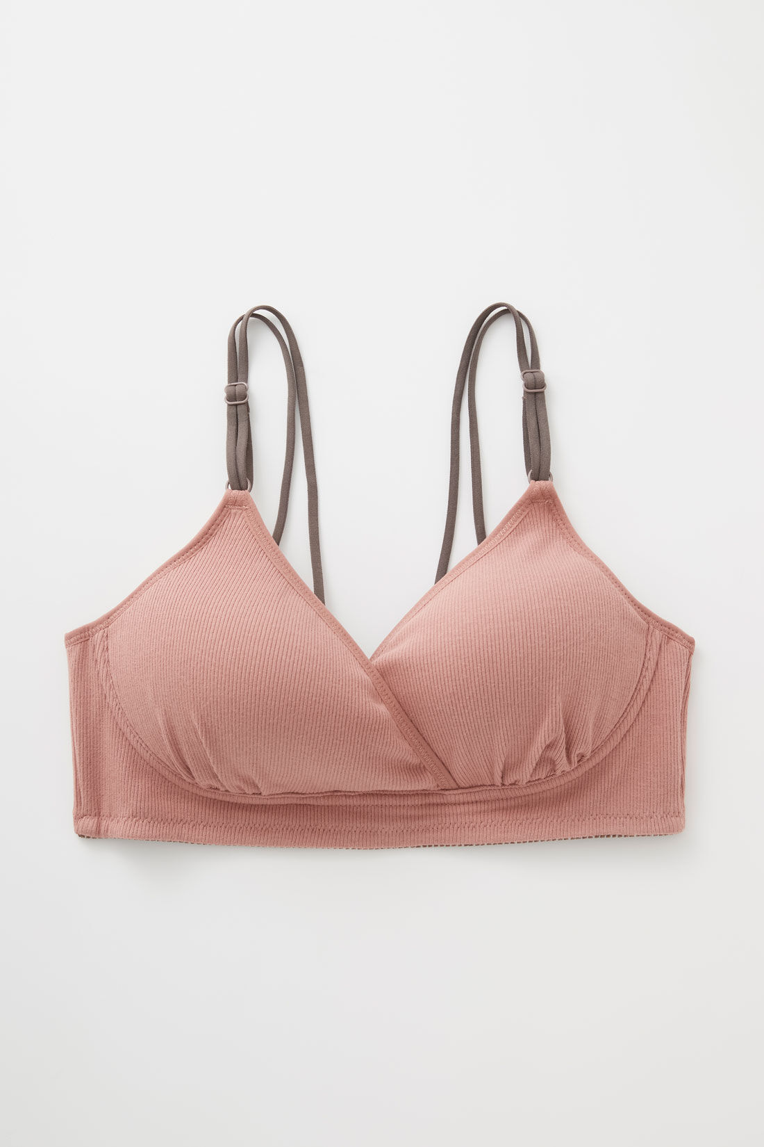 FELISSIMO Mama|［Mama select］産前・産後使える　ストラップが伸びて授乳しやすい　リブ素材のカシュクール授乳ブラジャー〈オレンジ〉