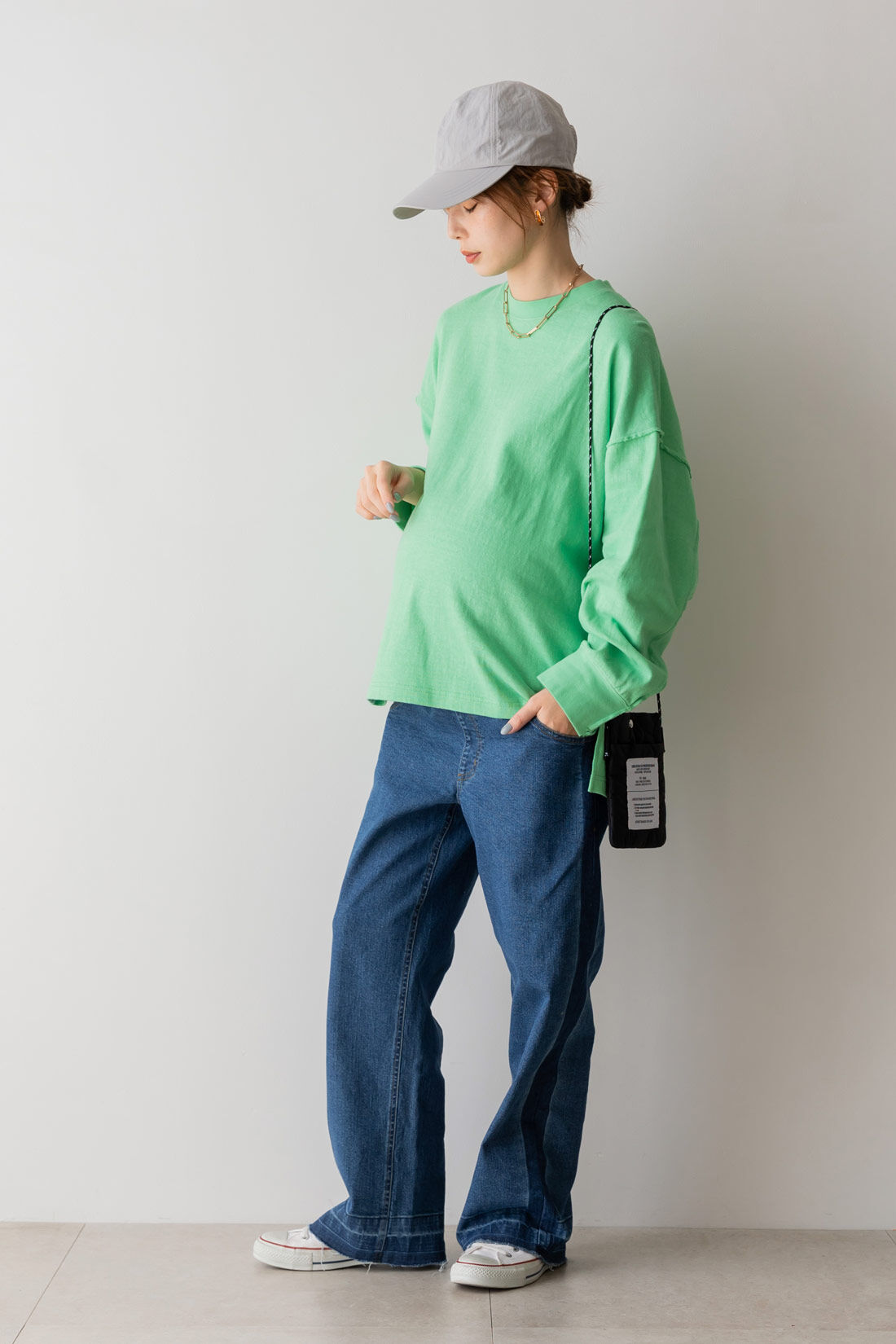 FELISSIMO Mama|Moredde　マタニティ・産後使える　ウエストクロス仕様の伸びやかワイドデニムパンツ＜ダークブルー＞