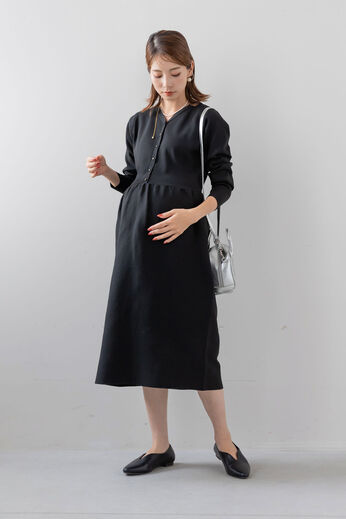 FELISSIMO Mama | バウンドニット ブラック ニットワンピース〈ブラック〉