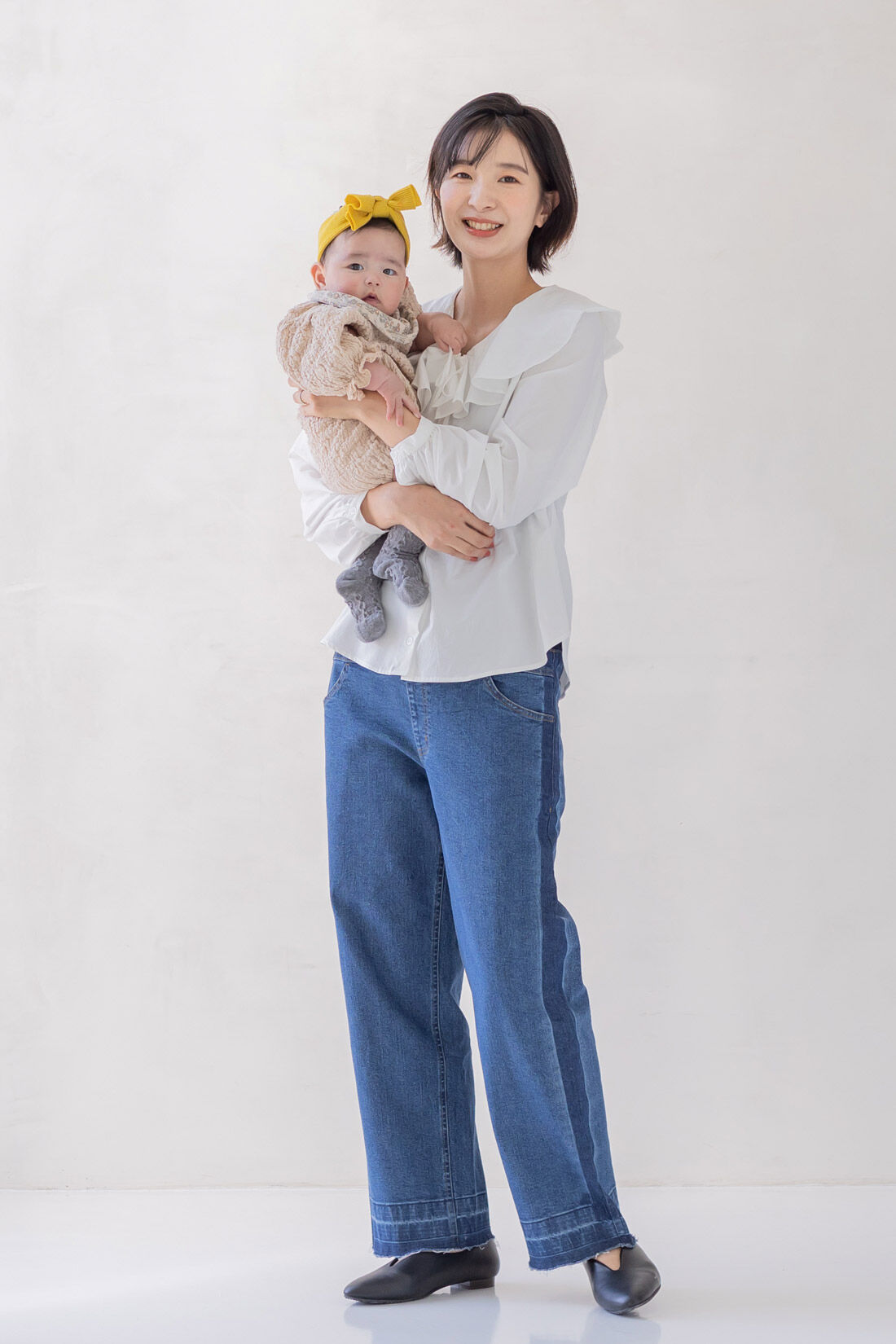 FELISSIMO Mama|Moredde　マタニティ・産後使える　ウエストクロス仕様の伸びやかワイドデニムパンツ＜ダークブルー＞