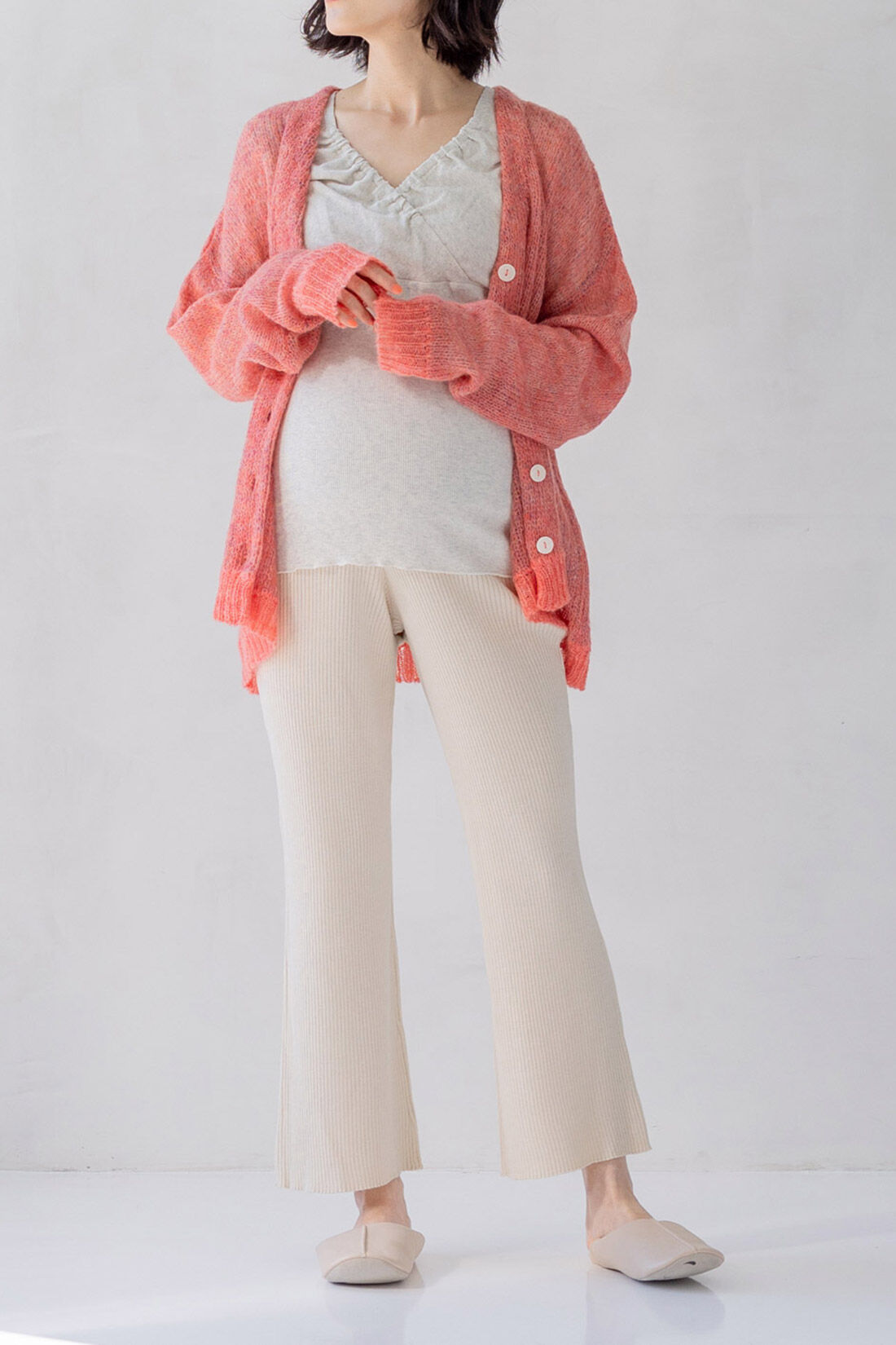 FELISSIMO Mama|マタニティ・産後使える　ニットリブフレアーパンツ＜オフベージュ＞
