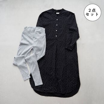 FELISSIMO Mama | マタニティパジャマ 授乳 ワンピースパジャマ〈ドット〉＆ リブレギンス〈杢グレー〉