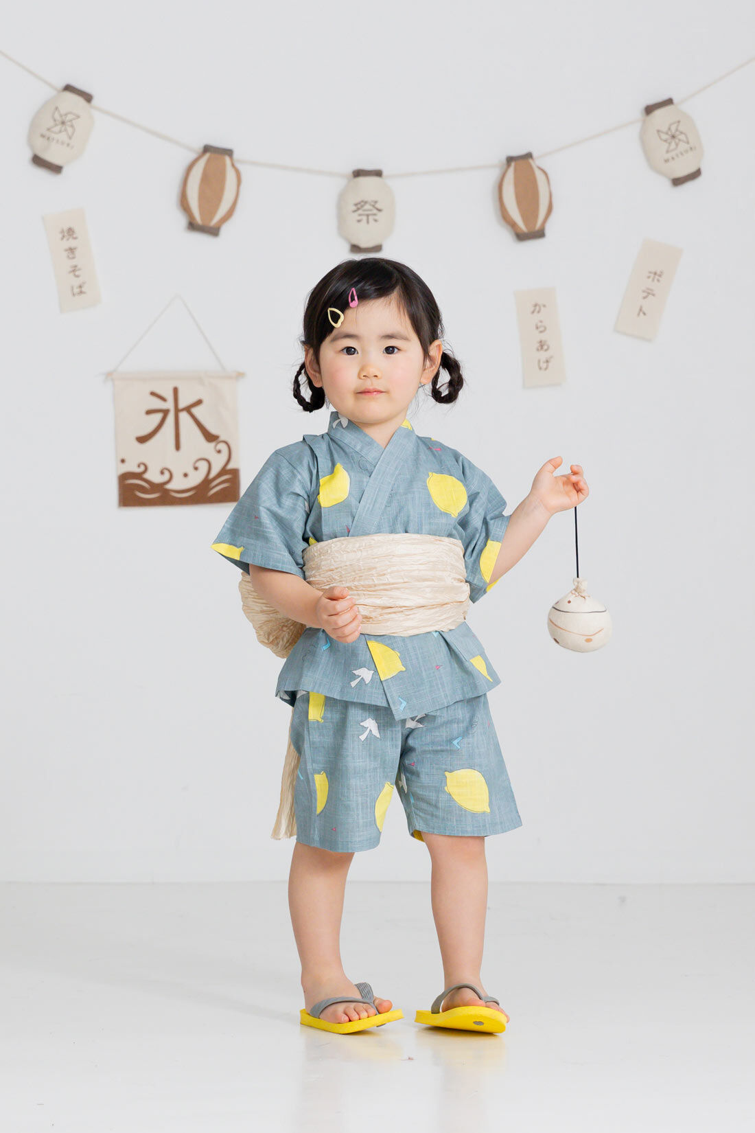FELISSIMO Mama|Ｓｕｂｉｋｉａｗａ食器店さんとつくったレモン柄のじんべい|帯をつけて浴衣っぽく着るのもいいね。