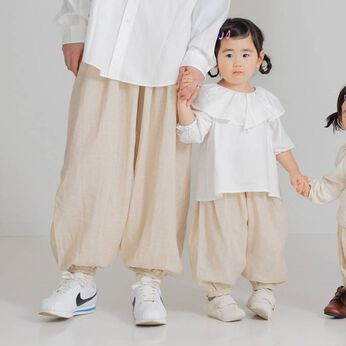 フェリシモMama | 麻混  ダブルガーゼ ぽんわりパンツ おそろいセット〈ベージュ〉