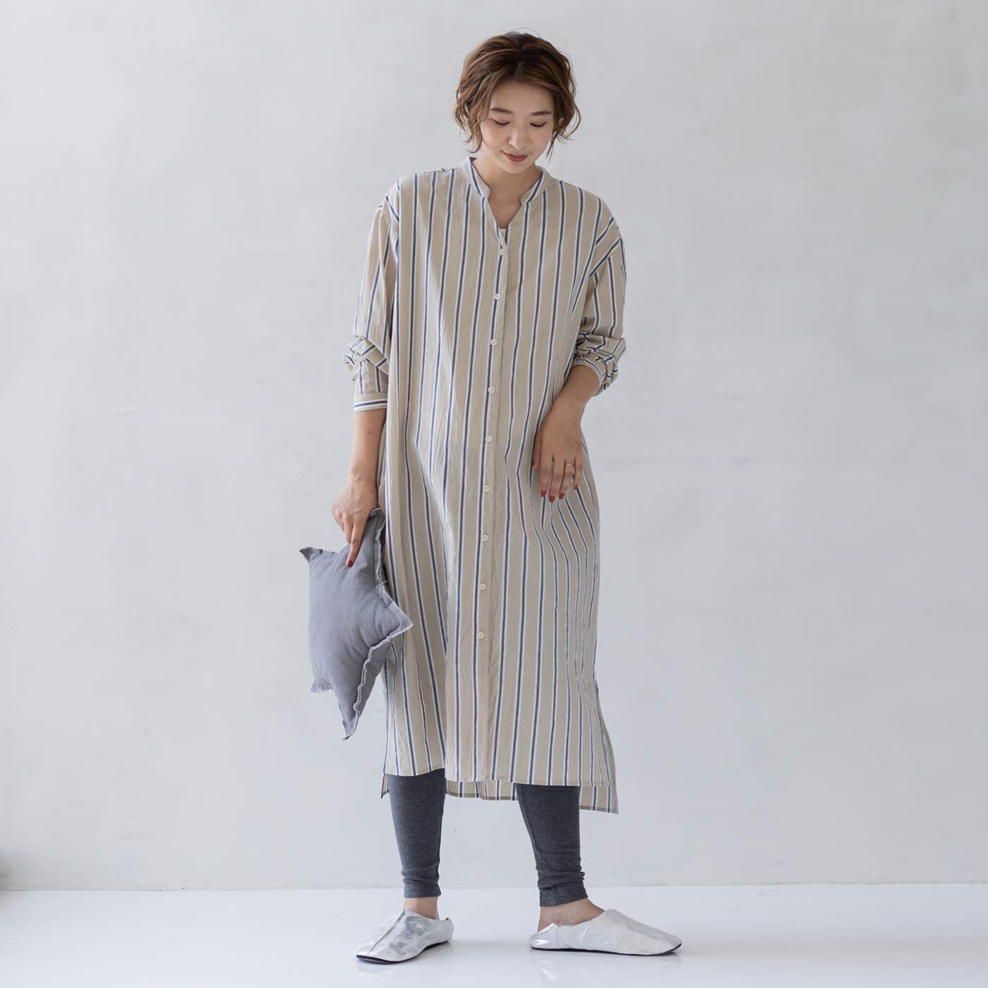 FELISSIMO Mama|Moredde　マタニティから産後も使える　しめつけないのが心地いいウエストクロス仕様のリブレギンス〈チャコール杢グレー〉