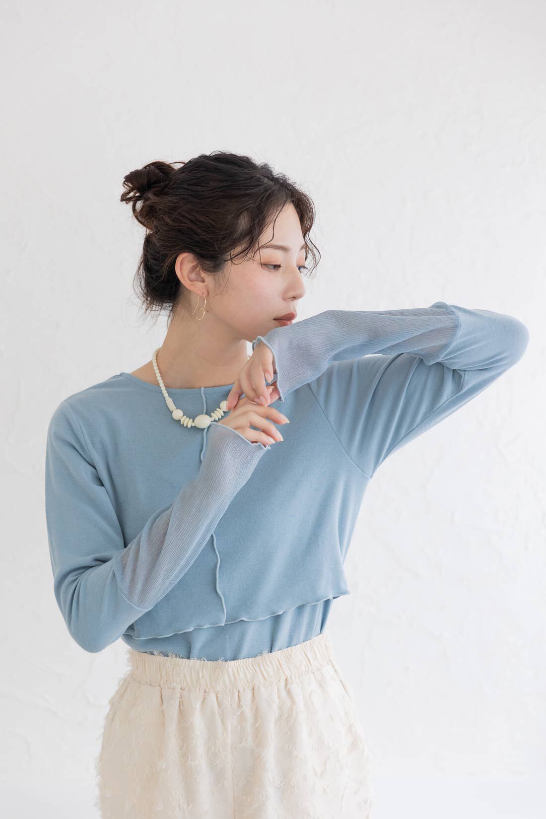 フェリシモMama|Moredde　心地いい素材の袖口シアー２ーＷＡＹ授乳トップス〈スモーキーブルー〉