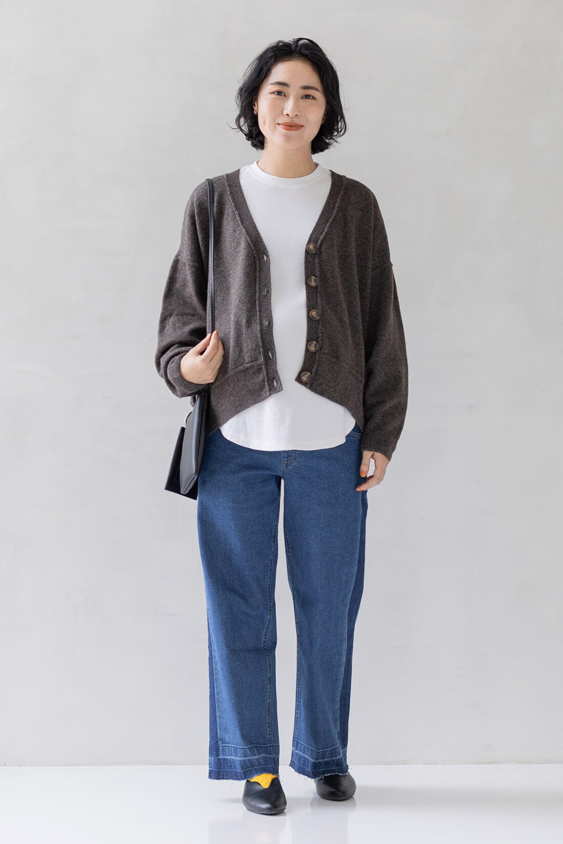 FELISSIMO Mama|Moredde　マタニティ・産後使える　ウエストクロス仕様の伸びやかワイドデニムパンツ＜ダークブルー＞|マタニティ：広がりすぎないワイドシルエットがすっきり見せ