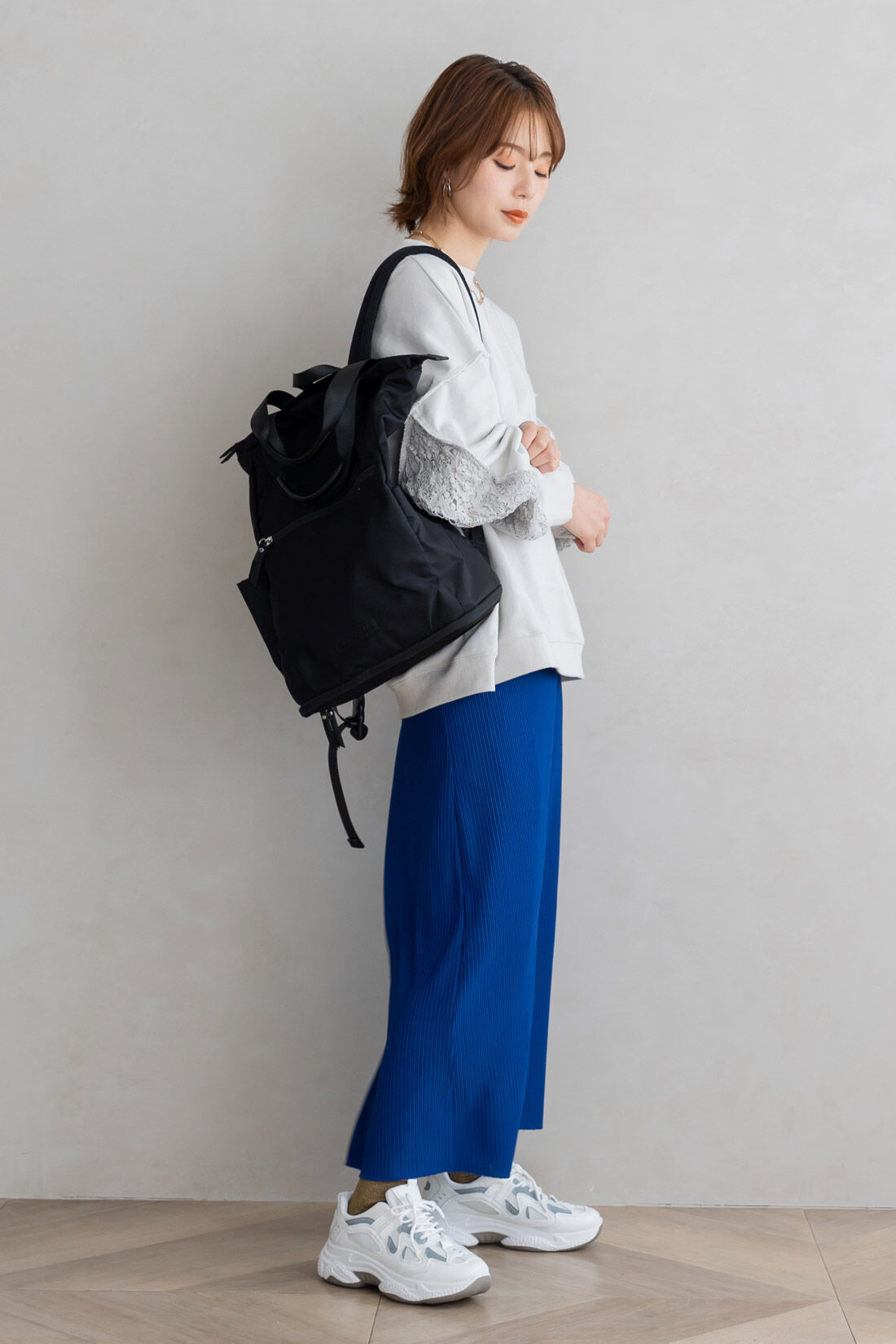 FELISSIMO Mama|Moredde　リップルカットソー素材がらくちんきれいな　産前産後使えるIラインスカート〈ブルー〉