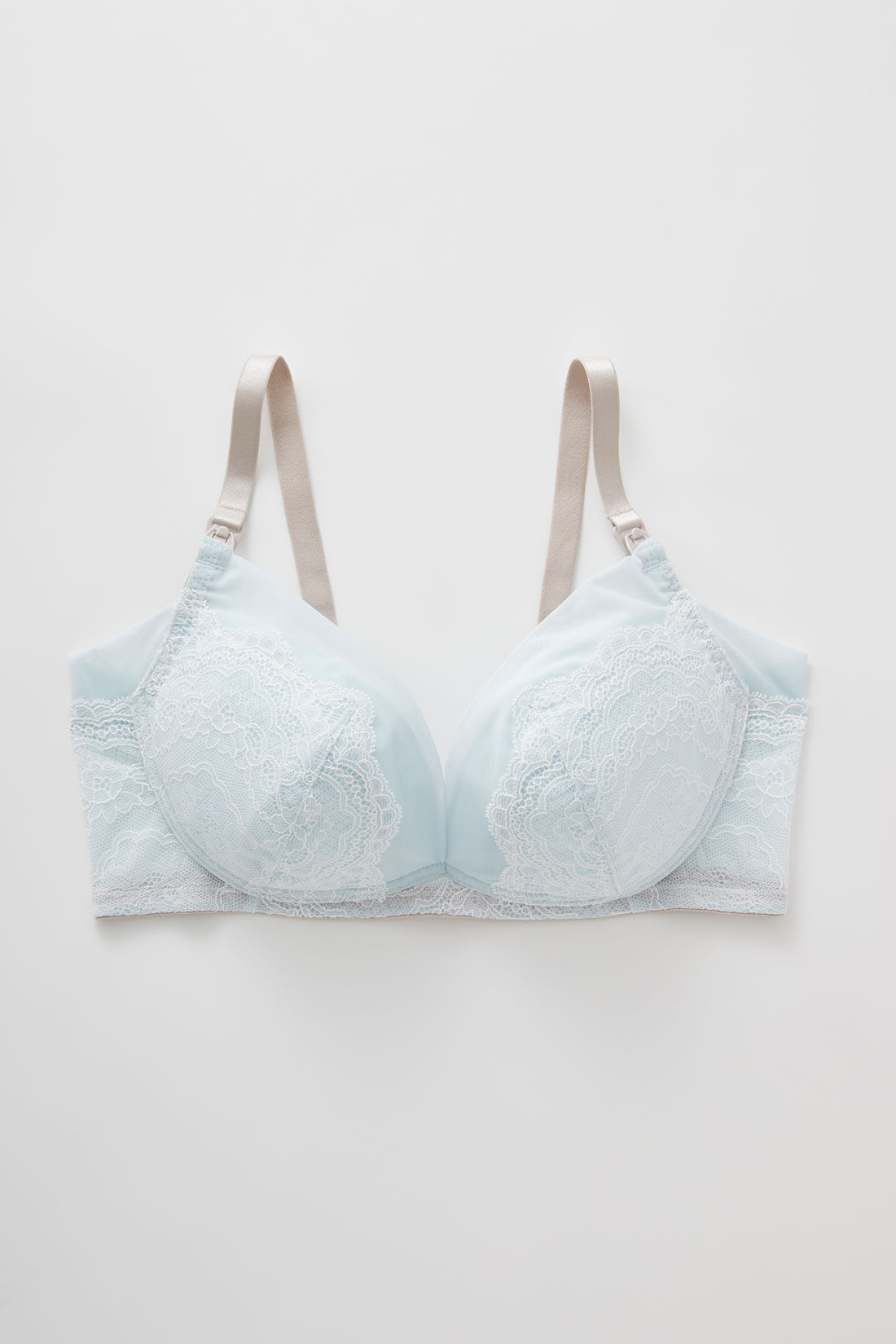 FELISSIMO Mama|［Mama select］産前・産後使える　ストラップオープン授乳レースブラジャー〈サックス〉