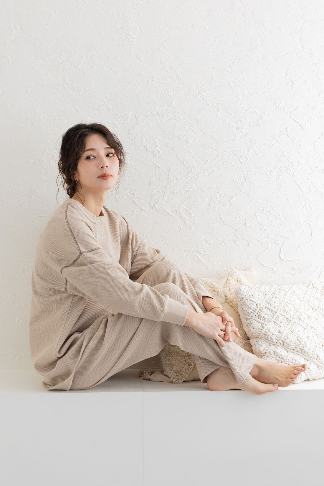 FELISSIMO Mama|Moredde　ワッフル素材のルームウェアセット〈ベージュ〉