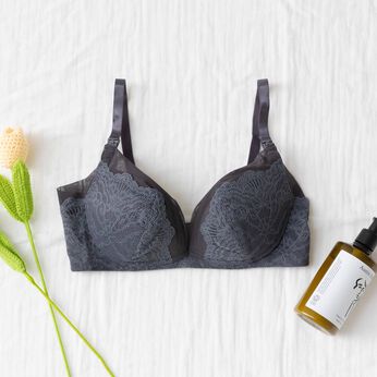 FELISSIMO Mama | 授乳レースブラジャー　ストラップオープン　授乳ブラ　マタニティインナー　チャコール