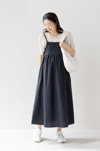 FELISSIMO Mama | マタニティワンピース 授乳 サッカー素材 キャミワンピース〈ブラック〉