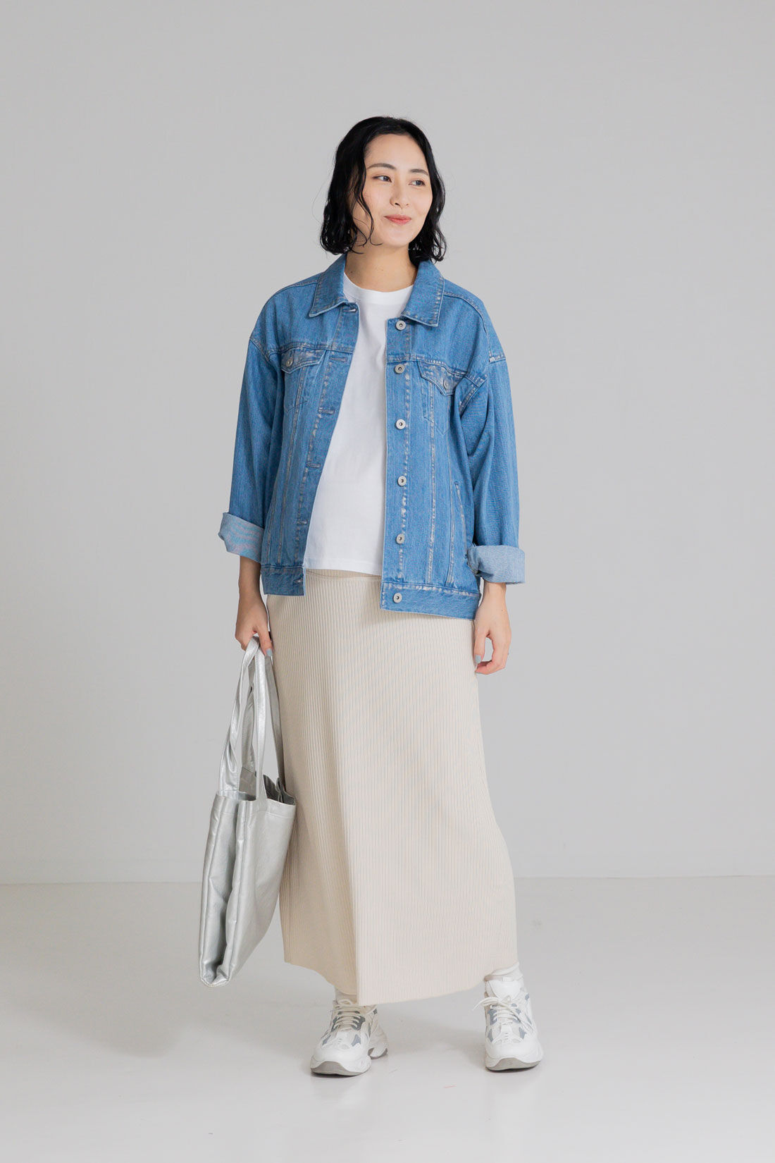 FELISSIMO Mama|Moredde　リップルカットソー素材がらくちんきれいな　産前産後使えるIラインスカート〈アイボリー〉