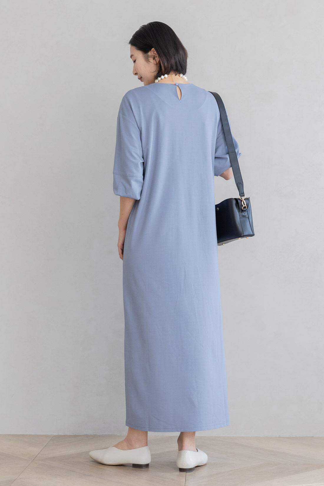 FELISSIMO Mama|Moredde　フォーマルシーンでも使える　授乳がかんたん　しなやかカットソーのデザインワンピース〈グレイッシュブルー〉