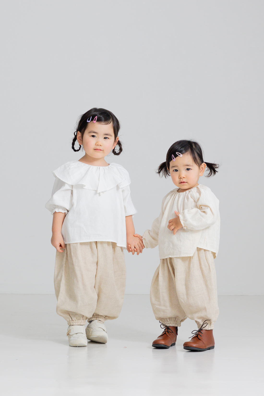 FELISSIMO Mama|リブ　イン　コンフォート　肌に当たる裏側は綿１００％！　風合いのいい麻混ダブルガーゼのぽんわりキッズパンツ〈ベージュ〉|ふわっとした形がかわいらしい