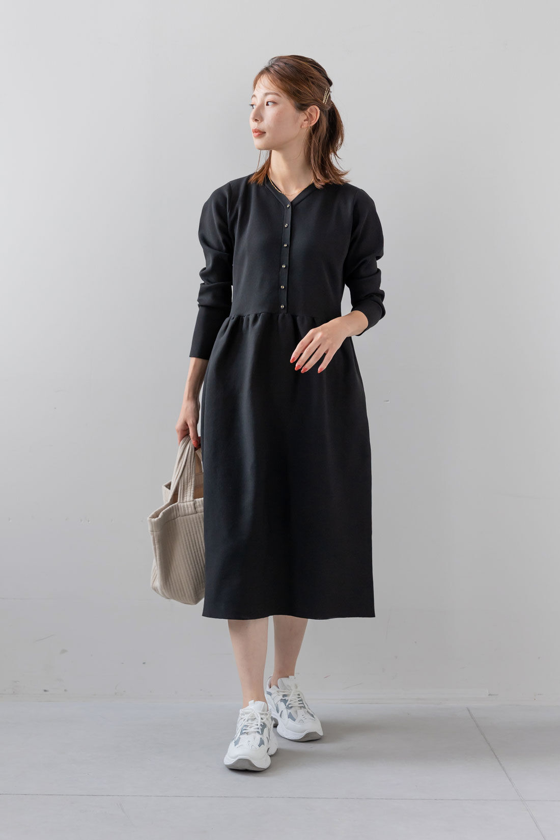 FELISSIMO Mama|Moredde　バウンドニットのブラックニットワンピース