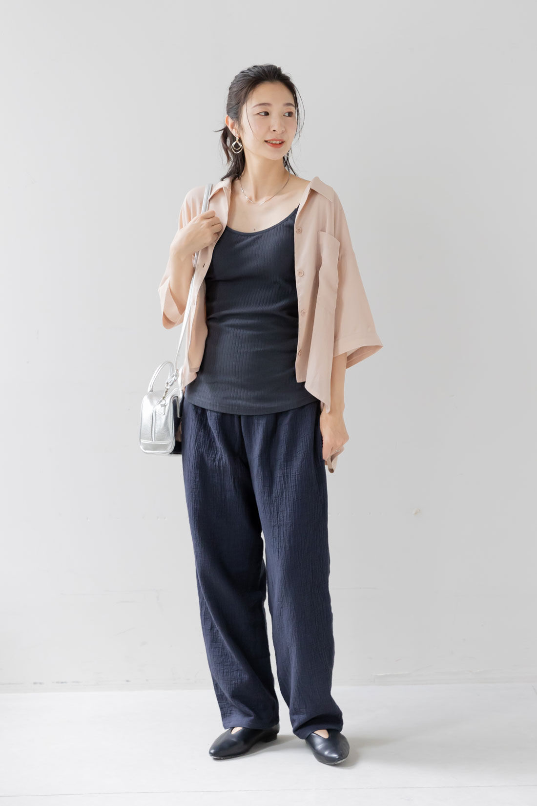 FELISSIMO Mama|Moredde　綿100％楊柳ダブルガーゼ素材が気持ちいい　産前産後楽しめるワイドパンツ〈ブラック〉