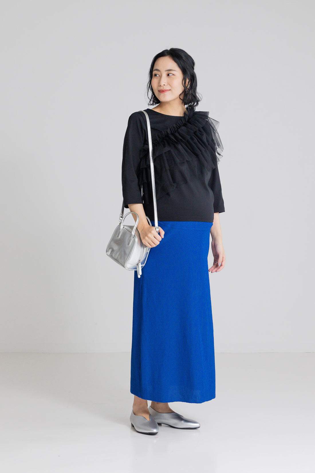 Moredde リップルカットソー素材がらくちんきれいな 産前産後使えるIラインスカート〈ブルー〉｜フェリシモMama[フェリシモママ]｜フェリシモ 【公式通販】