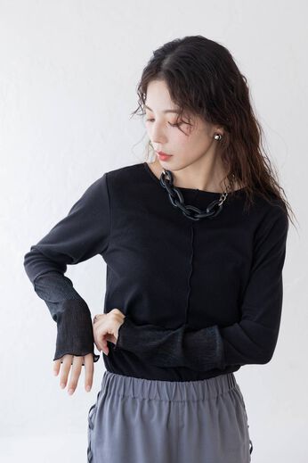 フェリシモMama | 袖シアー授乳トップス　前後２－WAYトップス〈ブラック〉　