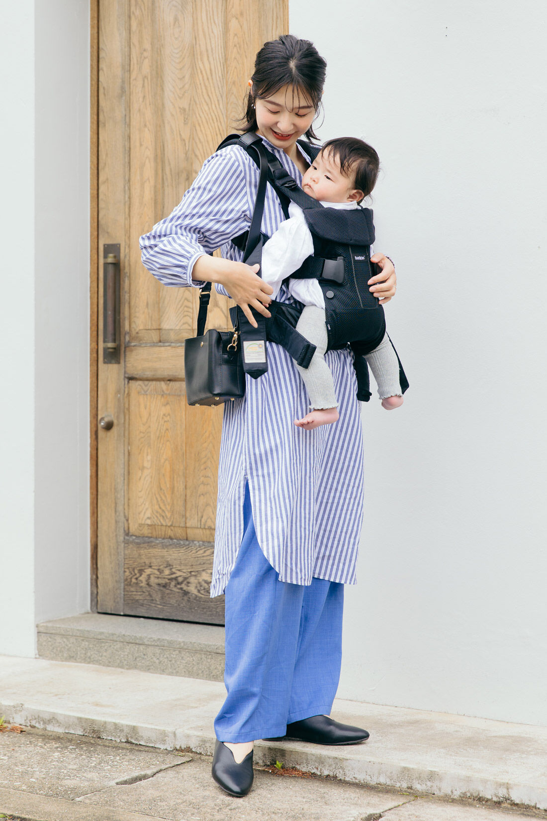 FELISSIMO Mama|Moredde　マタニティから産後も使える　ママによりそうワンピースパジャマ〈ブルーストライプ〉|外出もできるデザイン