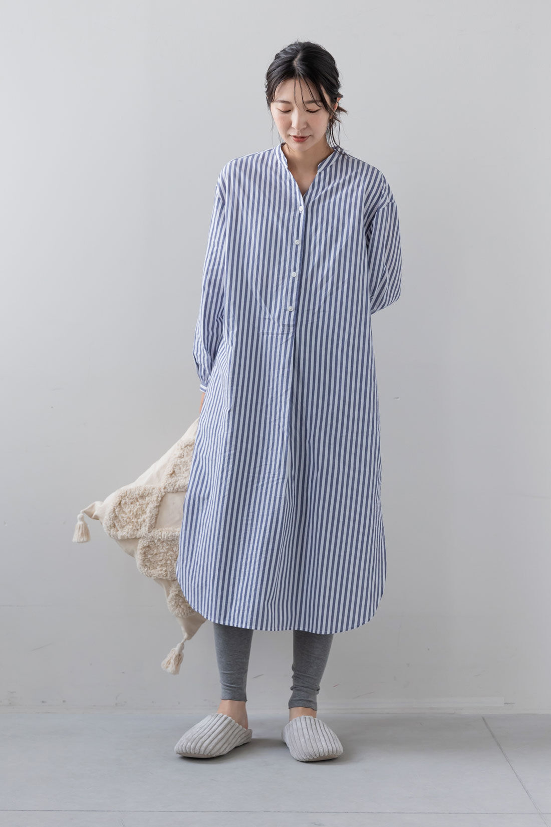 FELISSIMO Mama|Moredde　マタニティから産後も使える　ママによりそうワンピースパジャマ〈ブルーストライプ〉