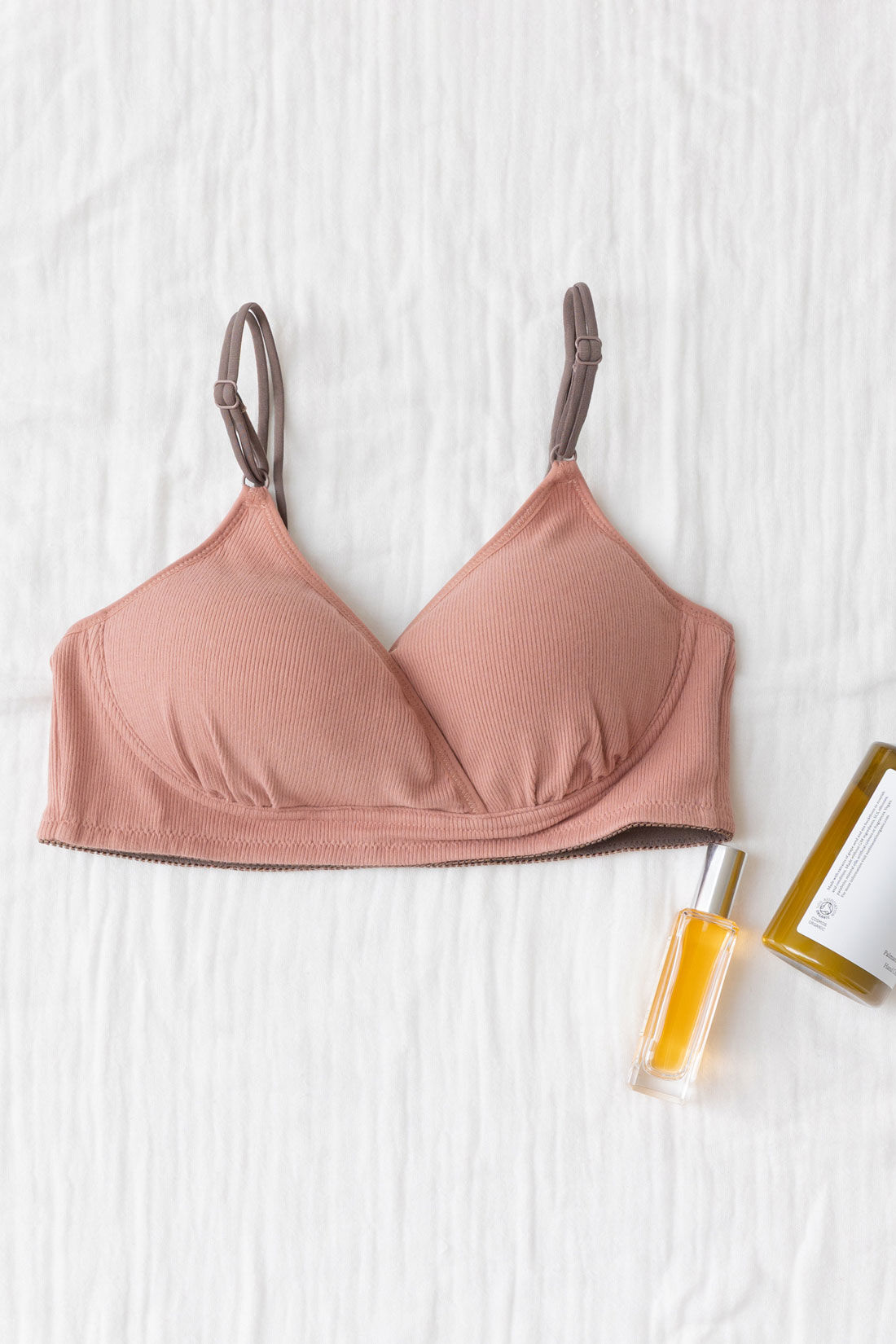 FELISSIMO Mama|［Mama select］産前・産後使える　ストラップが伸びて授乳しやすい　リブ素材のカシュクール授乳ブラジャー〈オレンジ〉