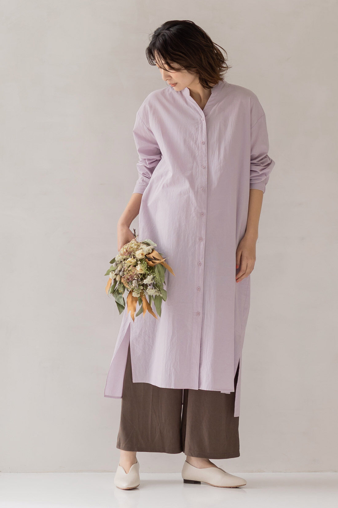 FELISSIMO Mama|Moredde　マタニティ・産後使える　ウエストクロス仕様の涼やか素材リブワイドレギンス〈ブラウン〉