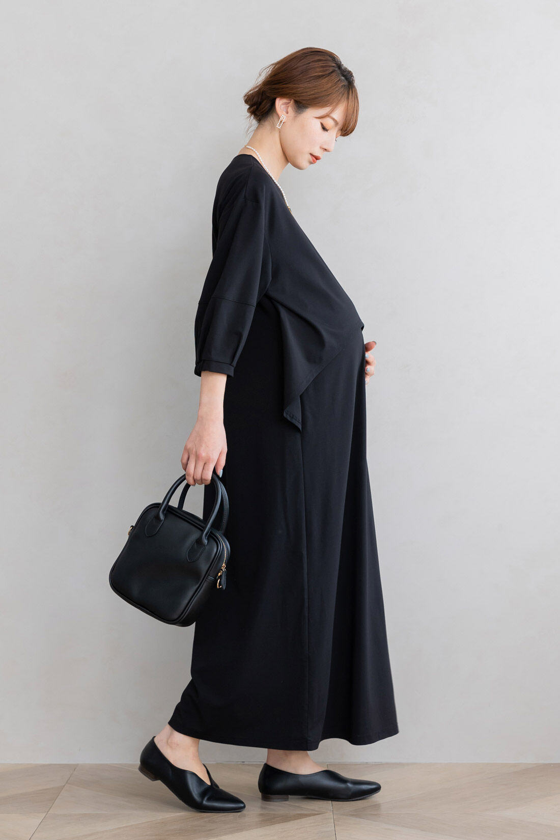 FELISSIMO Mama|Moredde　フォーマルシーンでも使える　授乳がかんたん　しなやかカットソーのデザインワンピース〈ブラック〉