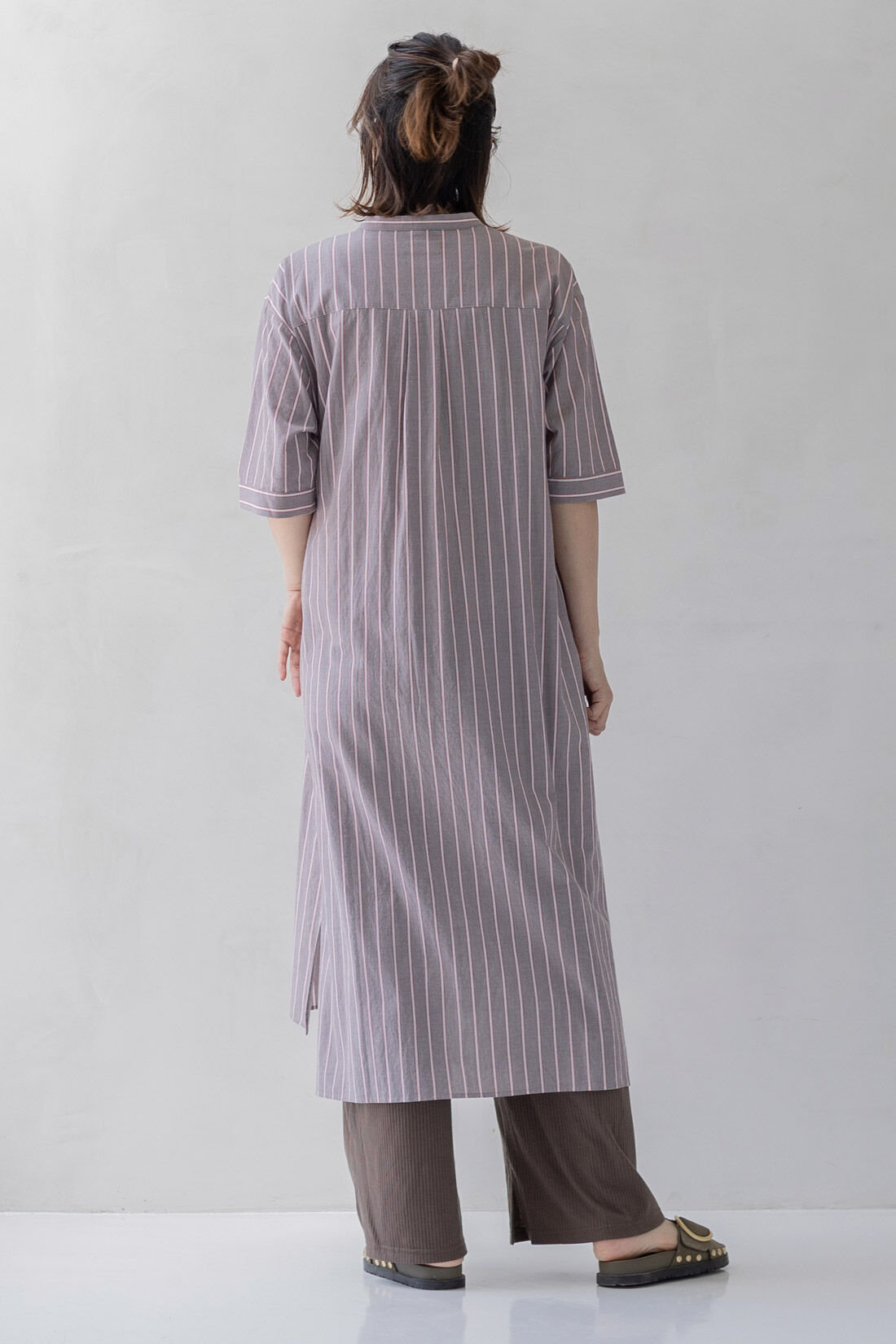 FELISSIMO Mama|Moredde　マタニティ・産後使える　ウエストクロス仕様の涼やか素材リブワイドレギンス〈ブラウン〉