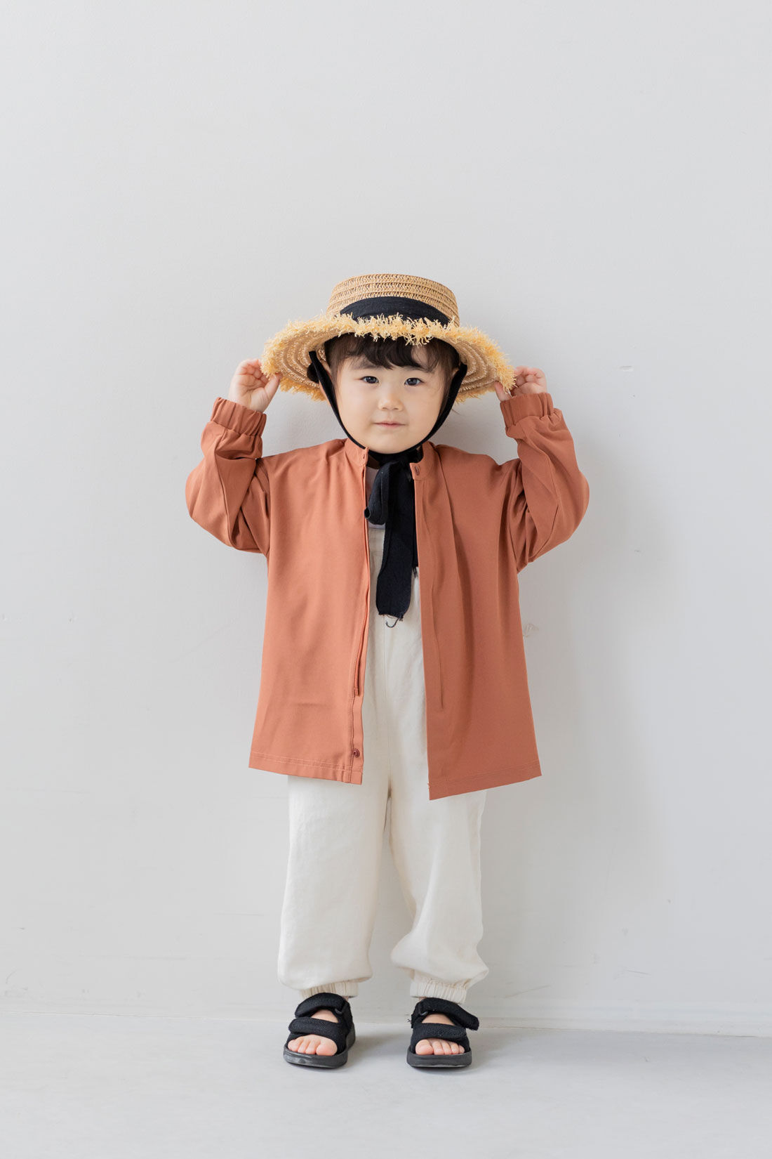 FELISSIMO Mama|Moredde　オーバーサイズのシャツみたいなUVカットキッズラッシュガード〈アプリコットブラウン〉