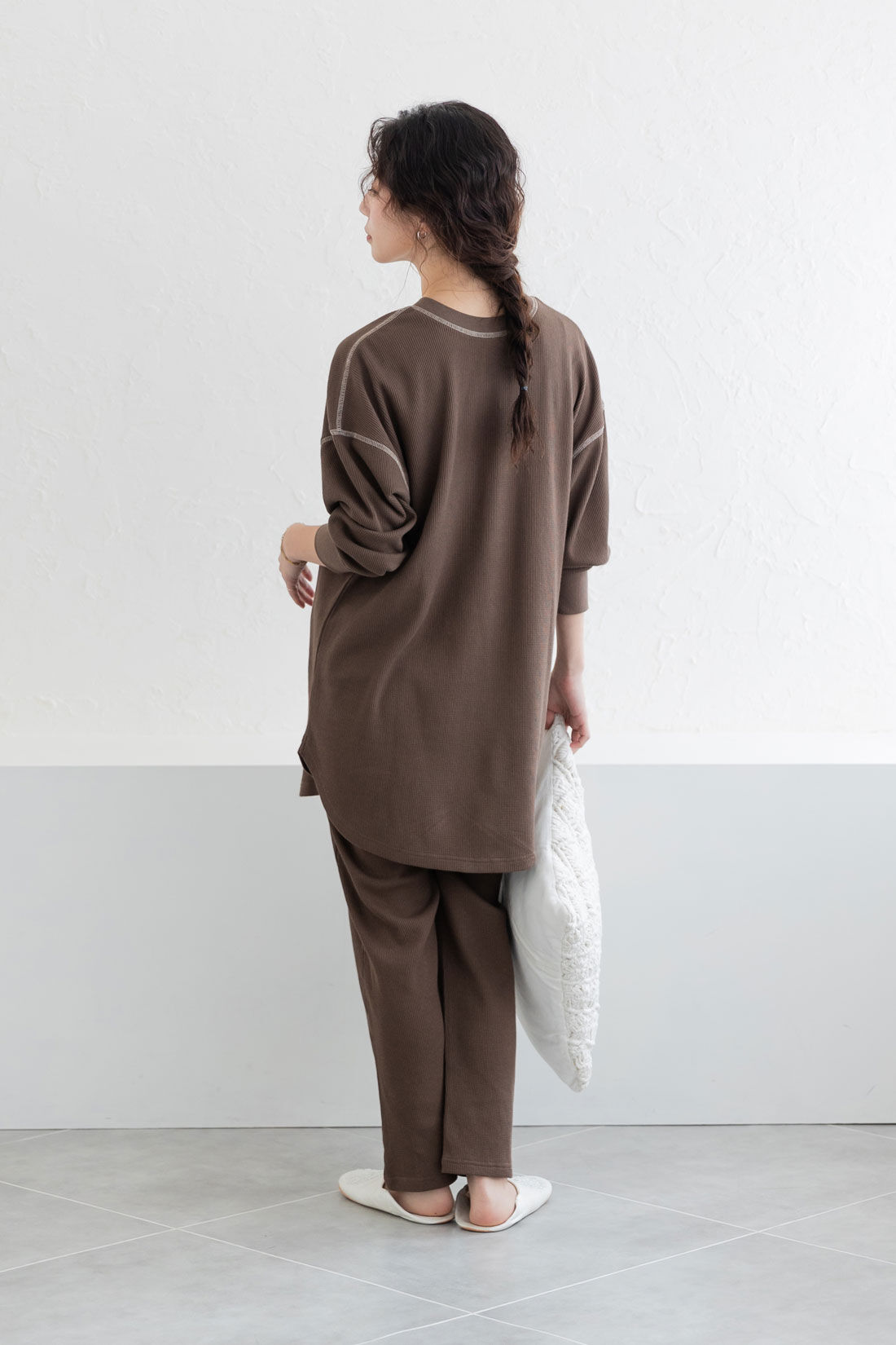FELISSIMO Mama|Moredde　ワッフル素材のルームウェアセット〈ブラウン〉