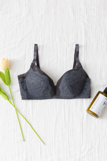 FELISSIMO Mama | 授乳レースブラジャー　ストラップオープン　授乳ブラ　マタニティインナー　チャコール