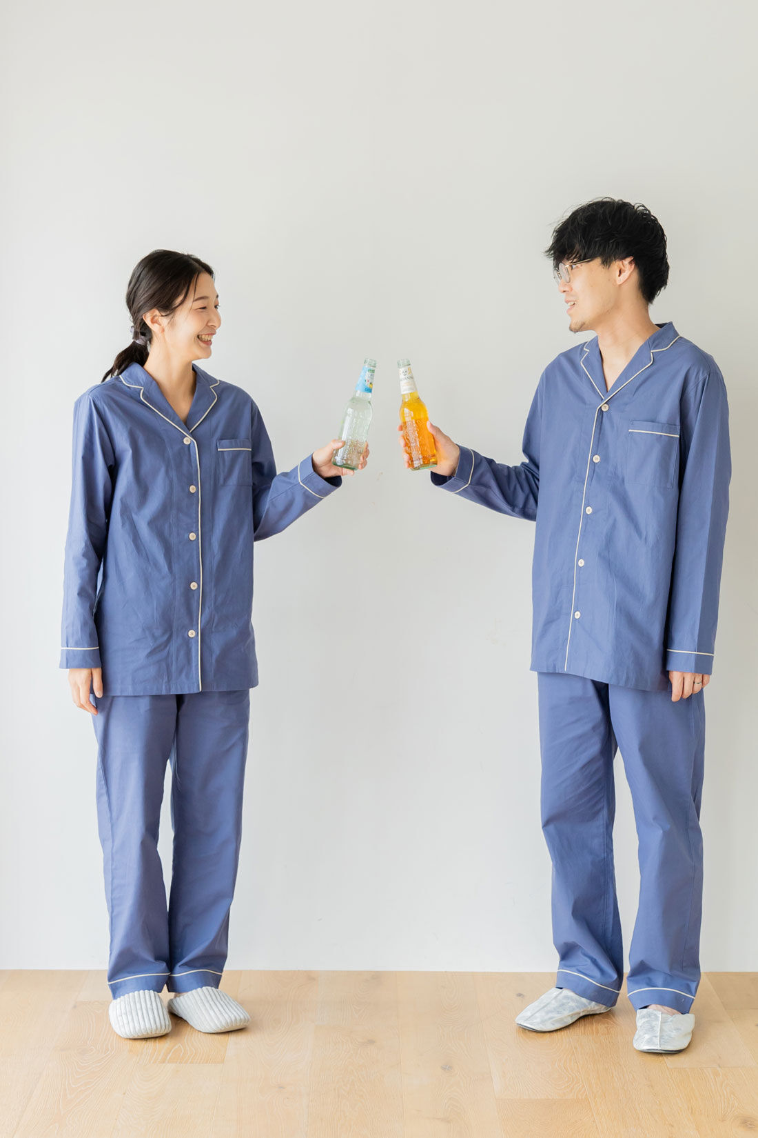 FELISSIMO Mama|Moredde　肌側の微起毛が心地いい　コットン１００％の前あきパジャマ〈アッシュブルー〉
