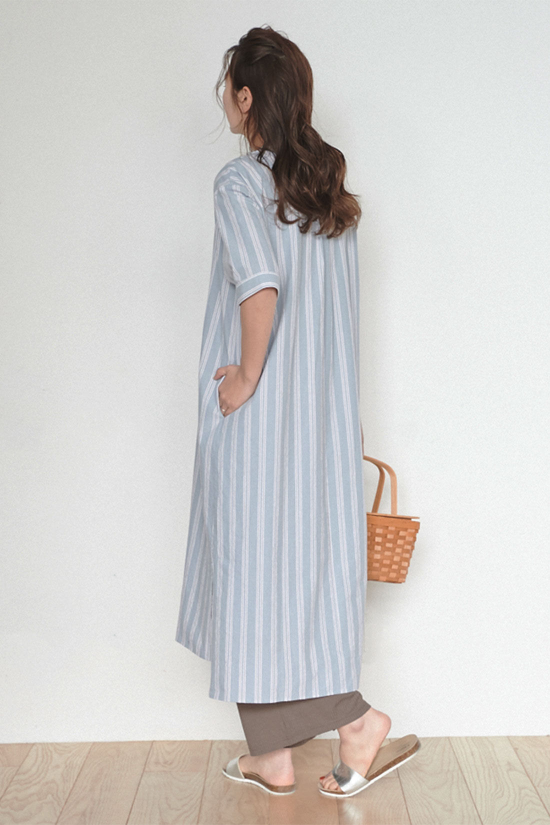 FELISSIMO Mama|Moredde　マタニティ・産後使える　ウエストクロス仕様の涼やか素材リブワイドレギンス〈ブラウン〉