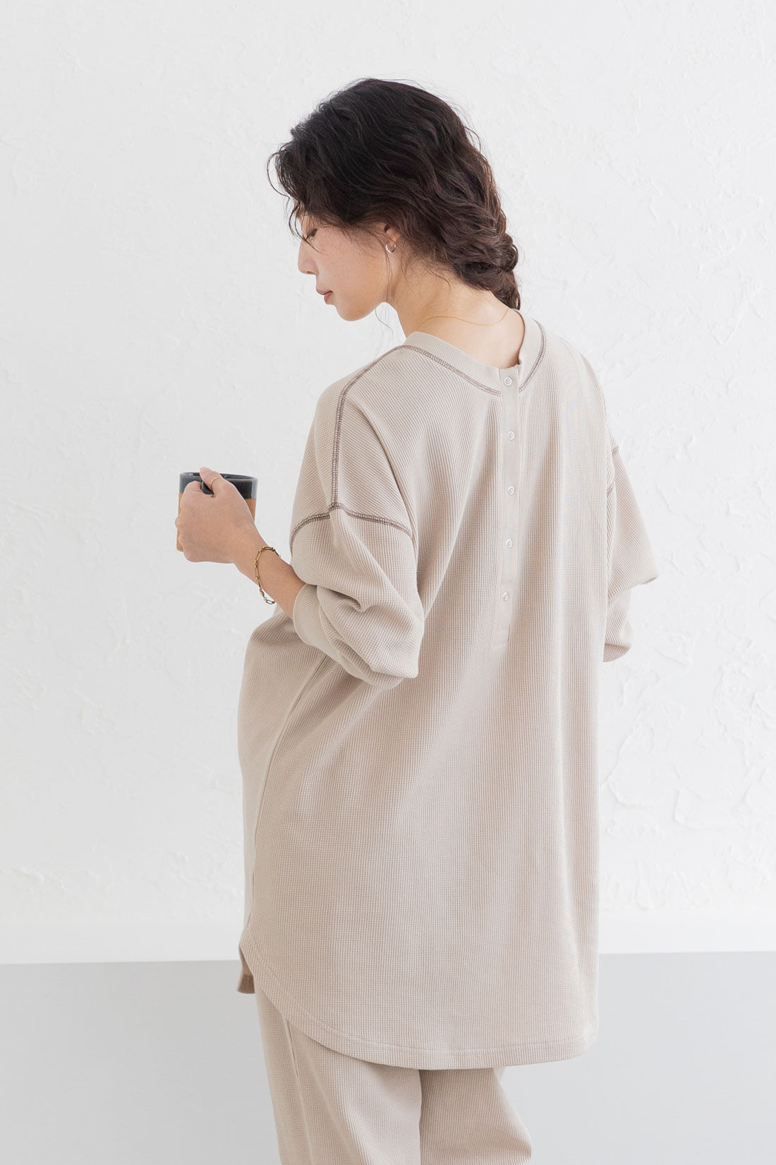 FELISSIMO Mama|Moredde　ワッフル素材のルームウェアセット〈ベージュ〉