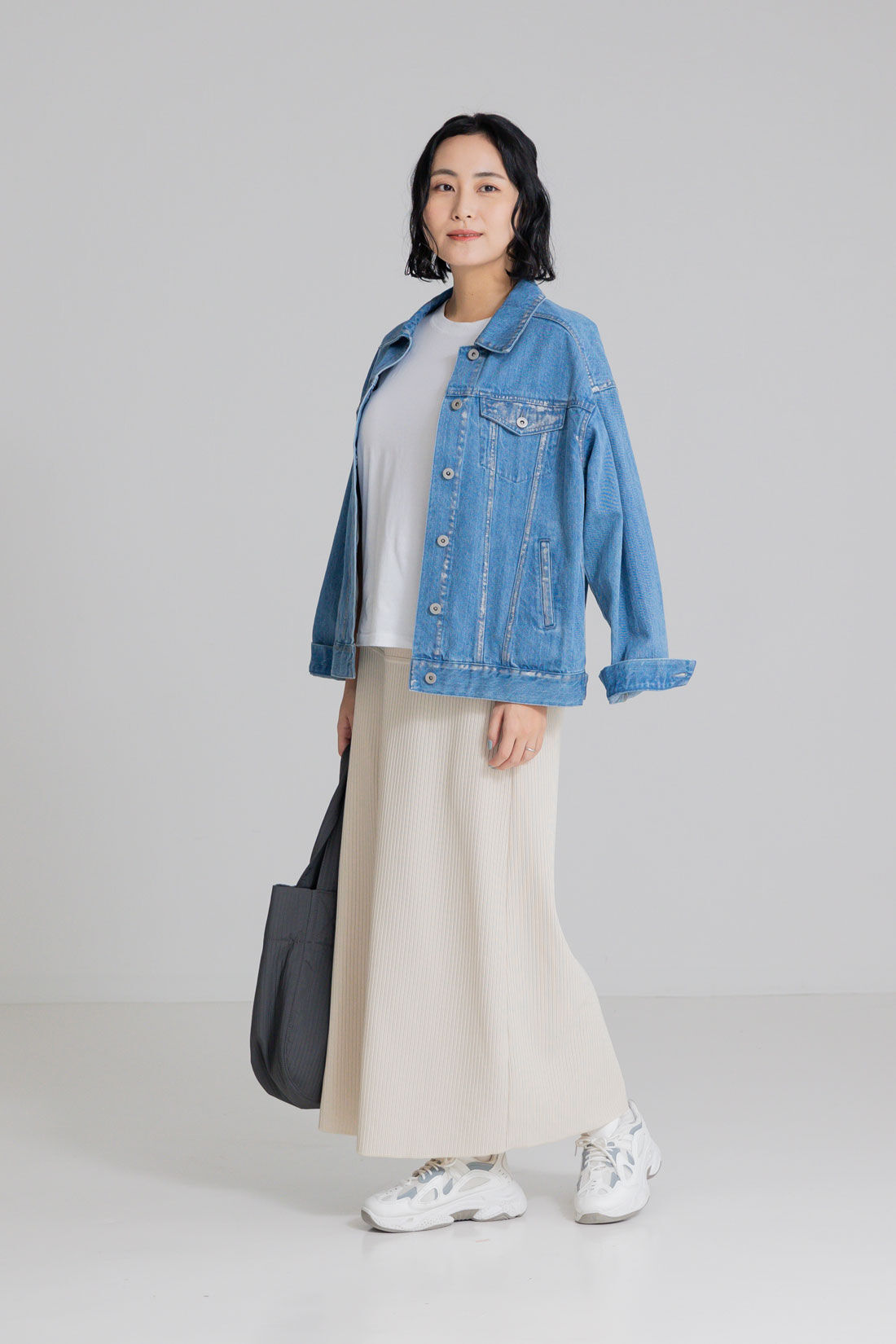 FELISSIMO Mama|Moredde　リップルカットソー素材がらくちんきれいな　産前産後使えるIラインスカート〈アイボリー〉