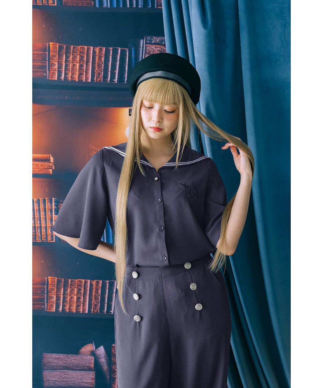 魔法部|魔法部　凪を感じる魔法学校の制服　マリン風セーラーブラウス〈ブルーグレー〉