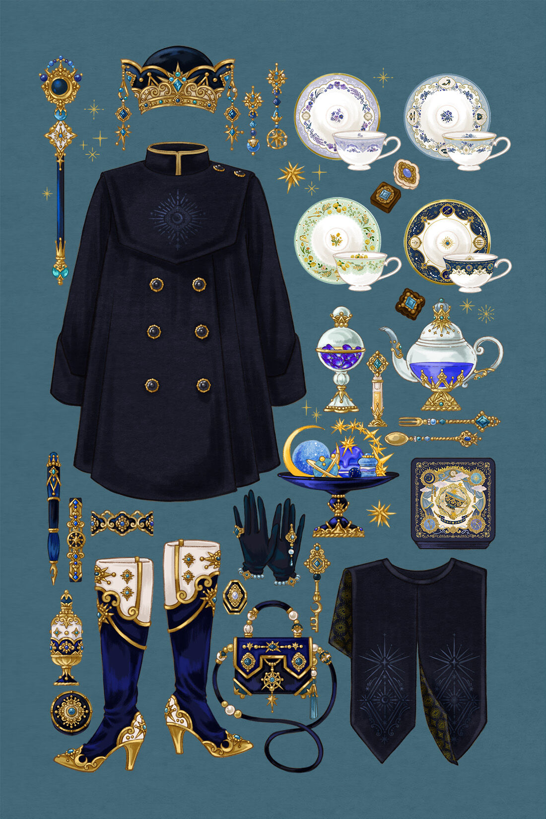 魔法部|魔法部×fouatons　日常を守りきる　日と月の紋章をまとう2-WAYコート〈ミッドナイトブラック〉|シリーズ　「魔法少女は日常を守り切る」のアイテムです。※こちらのイラストカードが付属します。