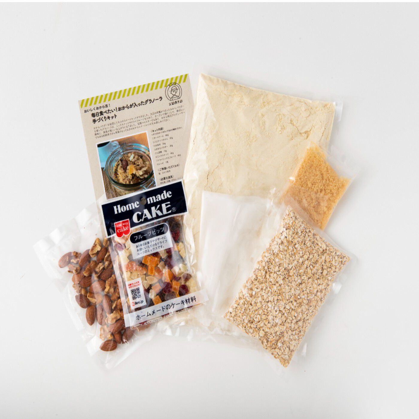 Natucul Chou Club|毎日食べたい！おからが入ったグラノーラ手づくりキット|セット内容:おから入りグラノーラををつくるのにぴったりなおからパウダー、その他の材料が用意されていますので、わざわざ買い集める必要がありません。おからパウダー増量しました！※塩のみご自宅でご用意ください。