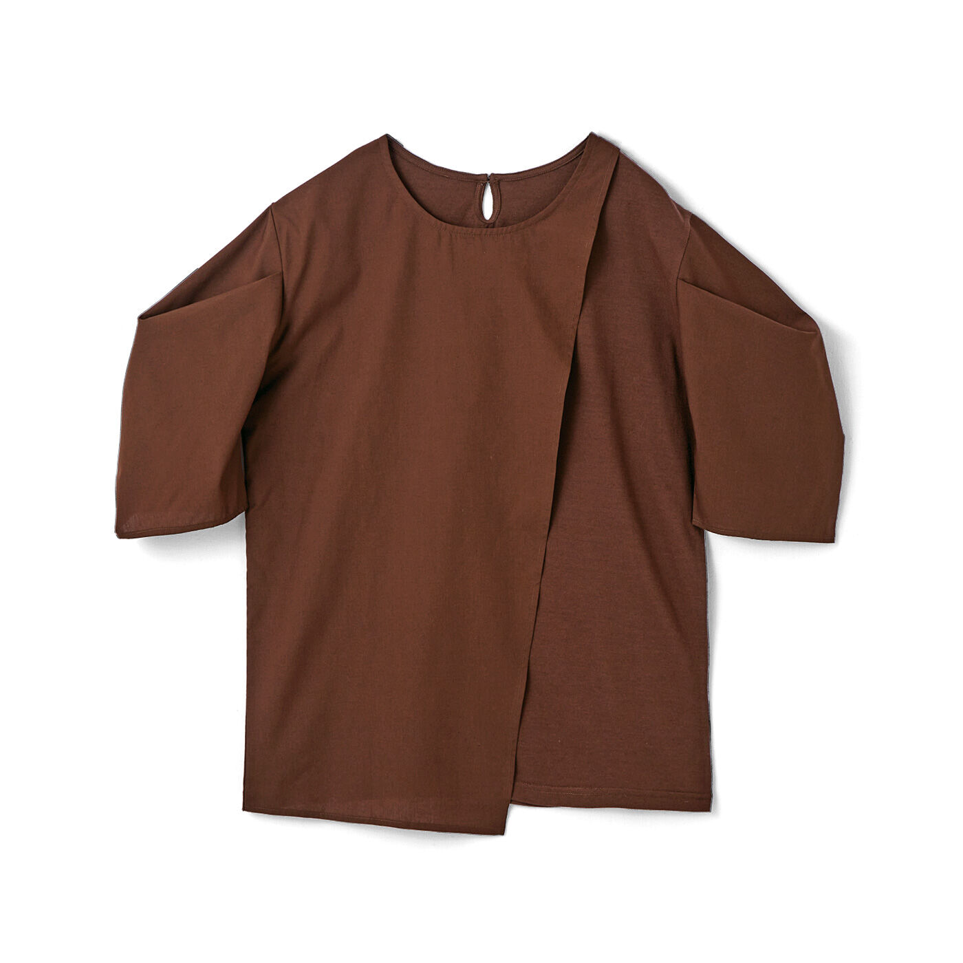 L'AMIPLUS［ラミプリュス］|ラミプリュス　着心地Tシャツ見た目ブラウス風　オトナに似合うポンワリ袖トップスの会|〈ブラウン〉