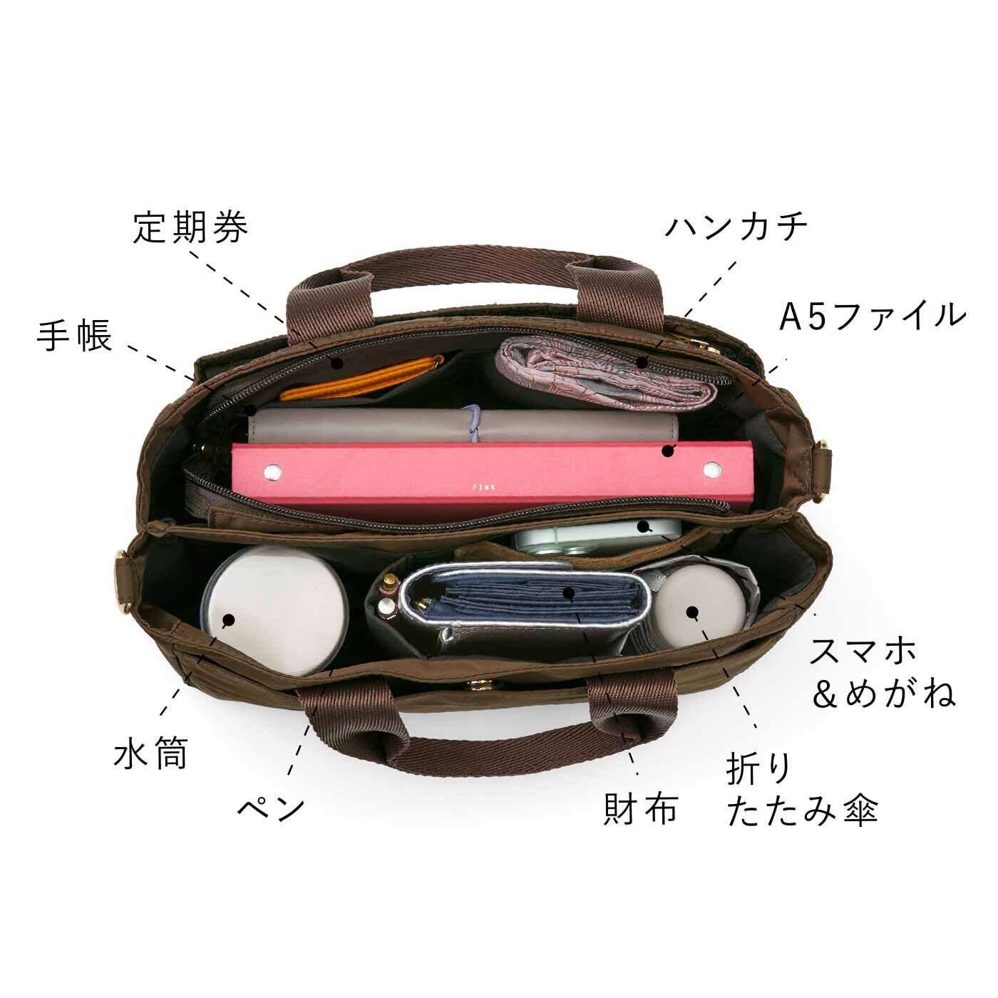 L'AMIPLUS|ラミプリュス チョコレートバイヤー みりとコラボ 荷物を仕切ってすっきり収納Tトート〈チョコ刺しゅう／ミニ〉