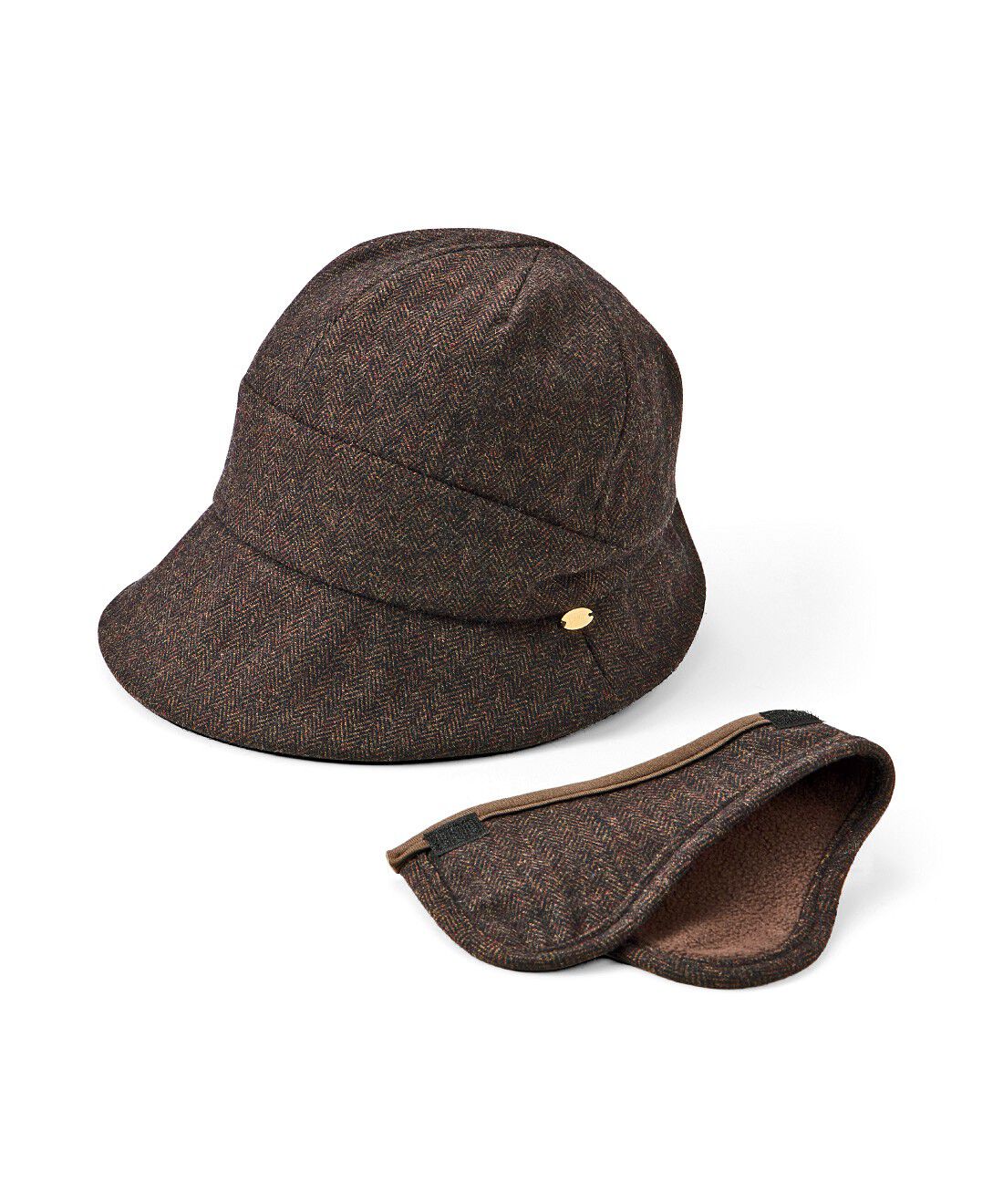 L'AMIPLUS|ラミプリュス　寒さに合わせて付け外しできる　耳あて付きウール混　キャスケットハットの会|〈ビターブラウン〉