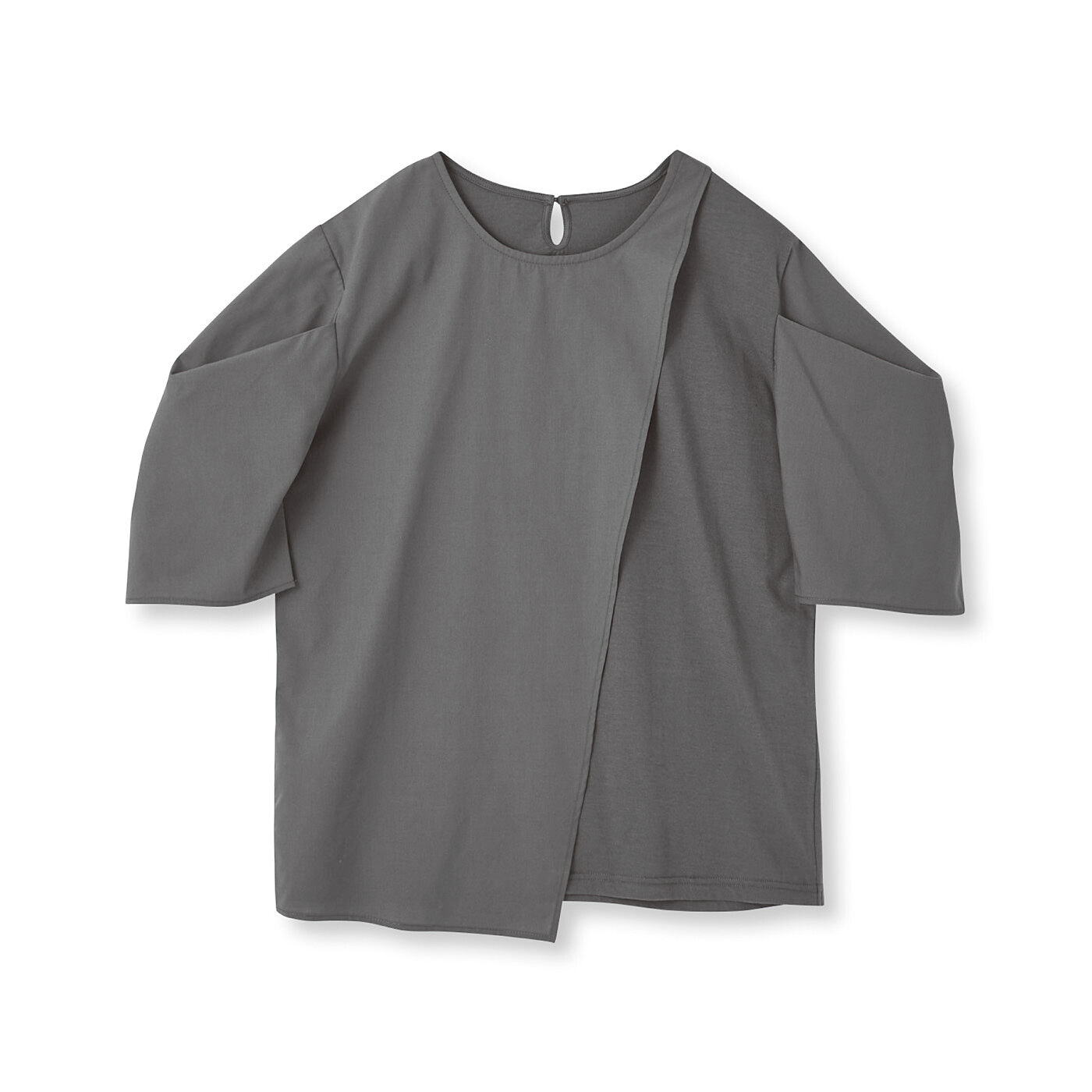 L'AMIPLUS［ラミプリュス］|ラミプリュス　着心地Tシャツ見た目ブラウス風　オトナに似合うポンワリ袖トップスの会|〈グレー〉