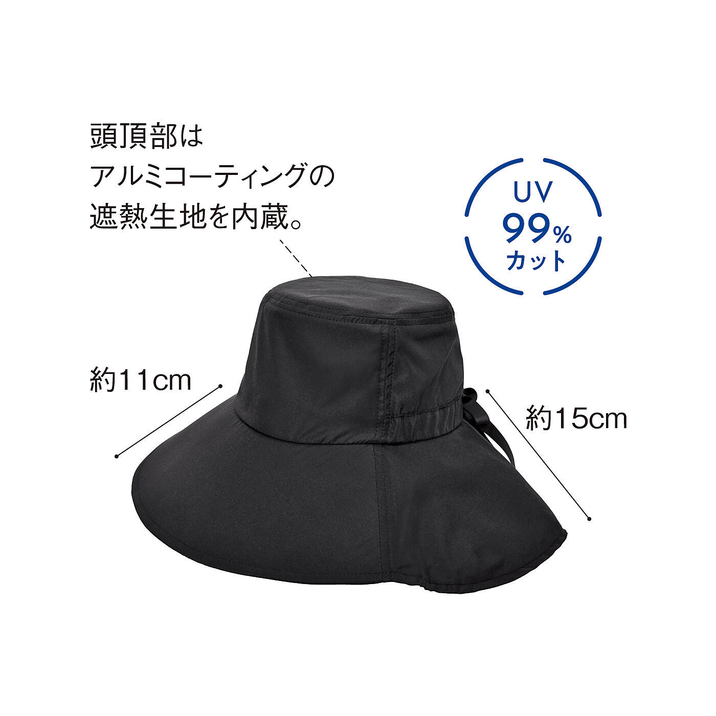 L'AMIPLUS［ラミプリュス］|ラミプリュス　顔からうなじまでしっかりカバー　涼やかUVワイドハット〈ブラック〉