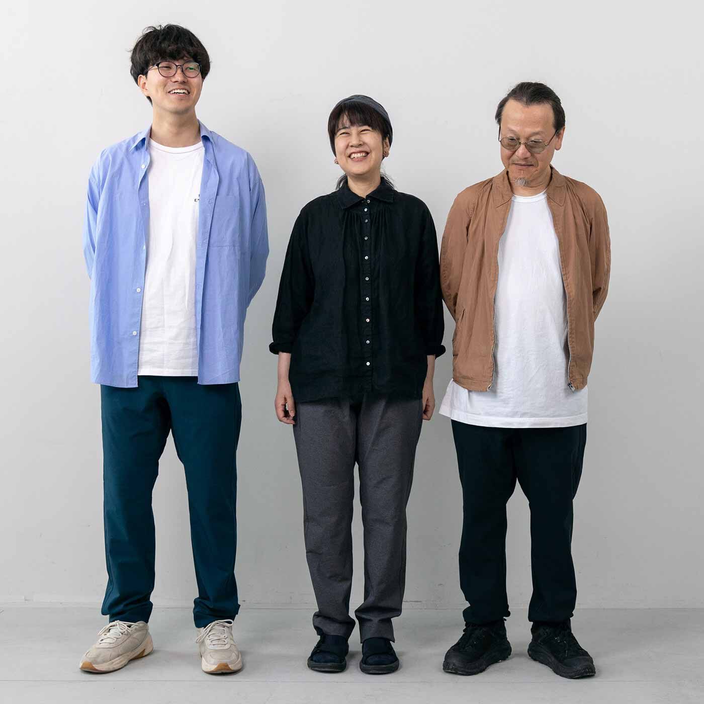 L'AMIPLUS|ラミプリュス サイズを気にせずみんなではけるシェアパンツ〈きれいめスタンダード〉の会|モデル身長：左179cm　サイズ2着用　中央164cm　サイズ2着用　右170cm　サイズ2着用