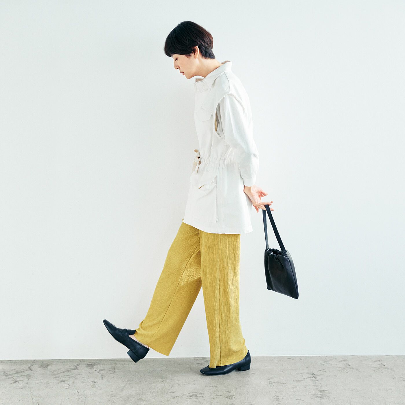 L'AMIPLUS［ラミプリュス］|ラミプリュス　つやんと素材でらくちんに 着まわし上手 お手入れ簡単 アイロンいらずのランダムプリーツセットアップの会|お手持ちのトップスと合わせてコーデの幅が広がります。