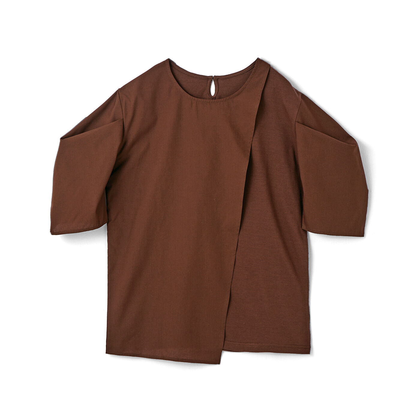 L'AMIPLUS|ラミプリュス　着心地Tシャツ見た目ブラウス風　オトナに似合うポンワリ袖トップスの会|〈ブラウン〉