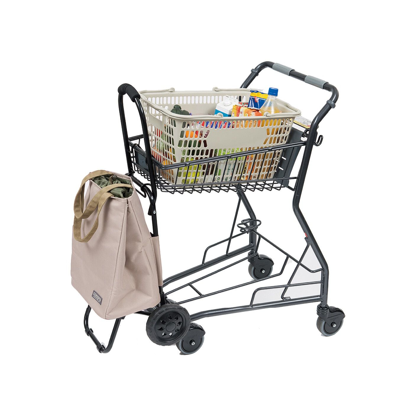 L'AMIPLUS|ラミプリュス　大量買いもらくらく！　歩く人のためのトートバッグ付きショッピングカート|フックでショッピングカートに掛けられます！