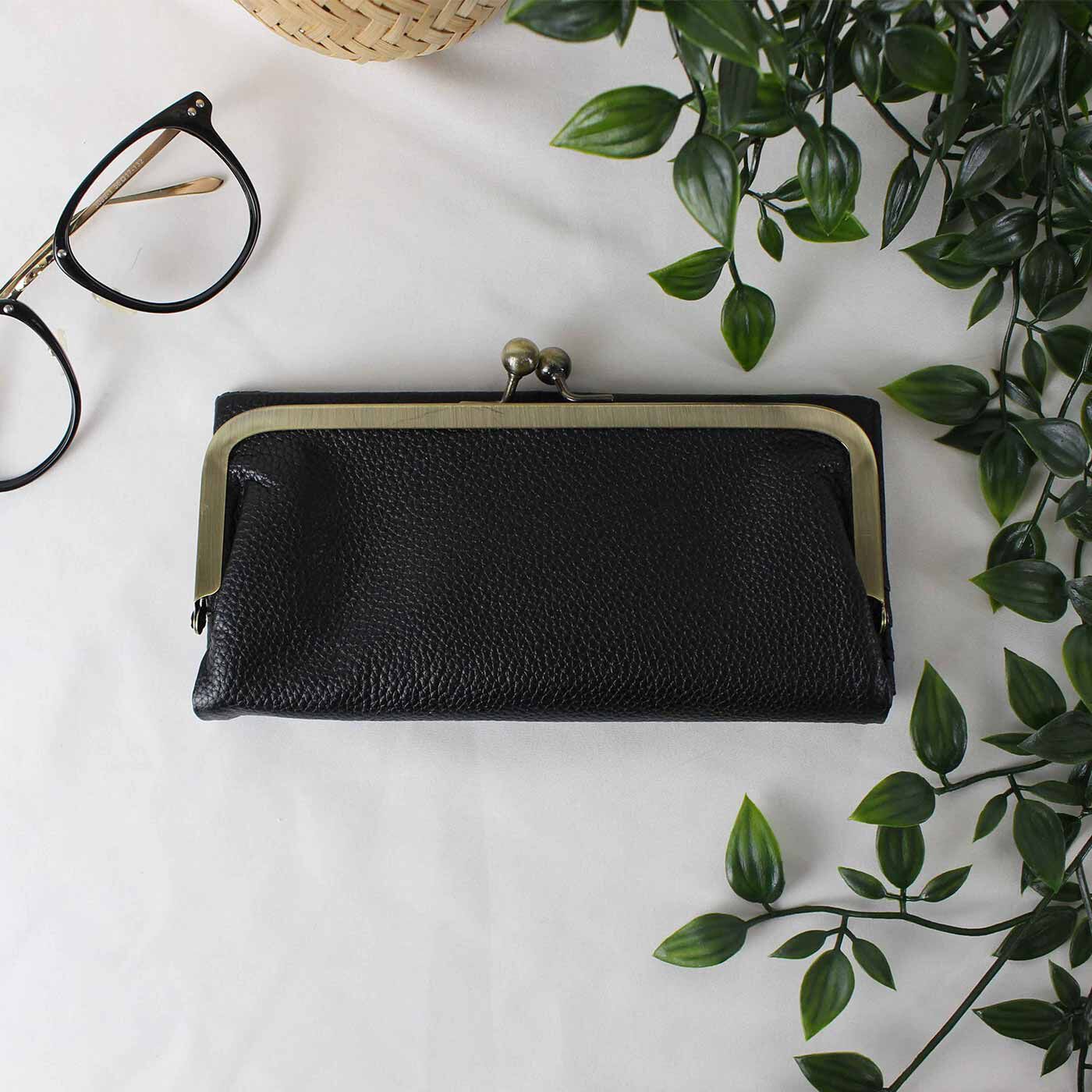 フェリシモ ラミプリュス レザー がま口 長財布 イエロー 撥水加工 本革 美品 ラミプリュス レトロがま口がかわいい 薄め仕様の本革長財布