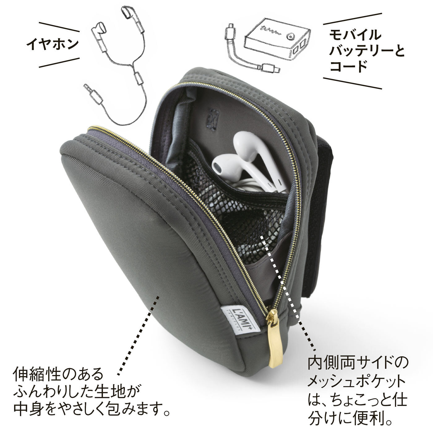 ラミプリュス　充電しながらスマホをホールド　スマホまわりの必需品おまとめポーチの会
